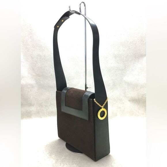 CELINE brown suede leather shoulder bag, logo charm - Picture 3 of 14